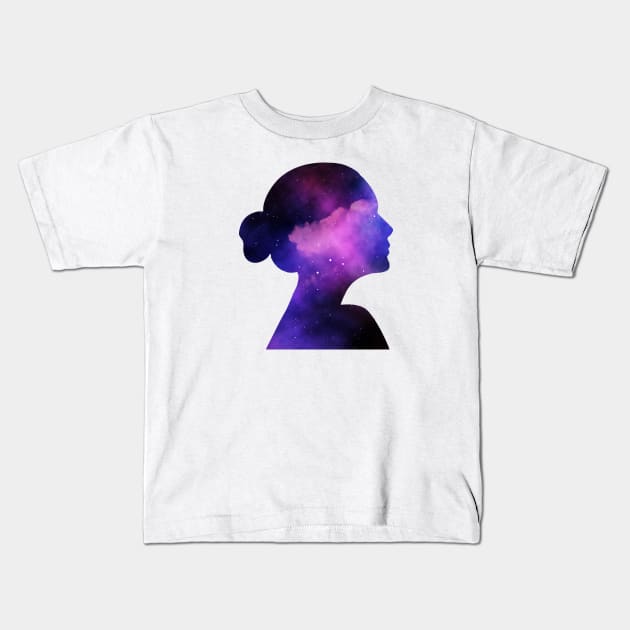 silhouette of a celestial woman Kids T-Shirt by Ru Studio